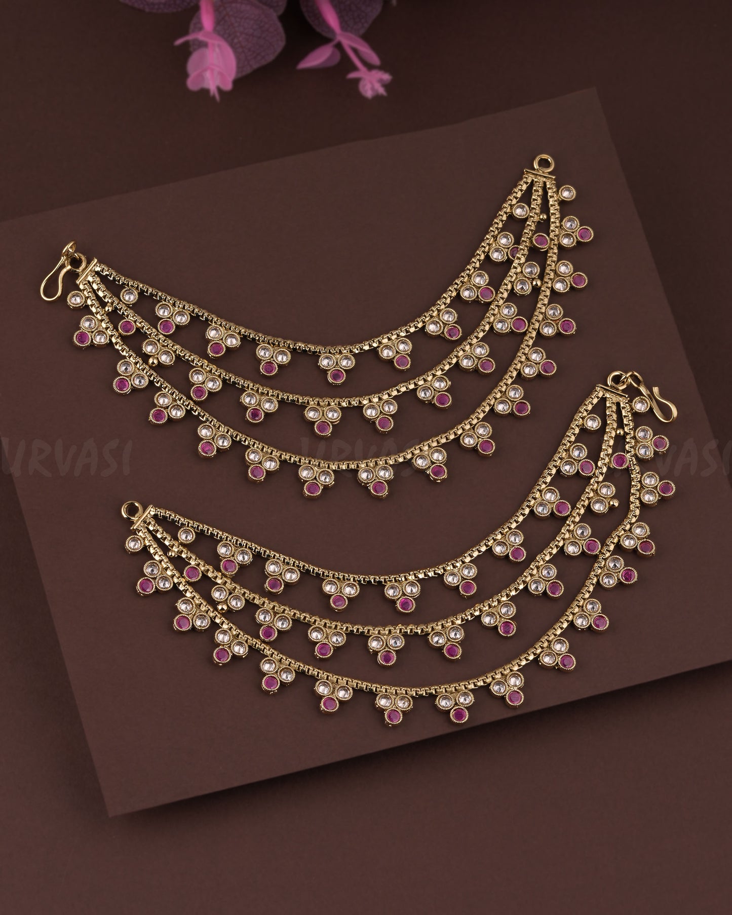 Mehendi Polish Three-Layer Floral Ear Chain EC 67