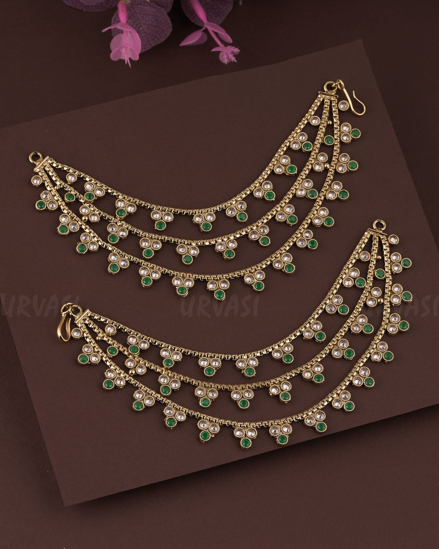 Mehendi Polish Three-Layer Floral Ear Chain EC 67