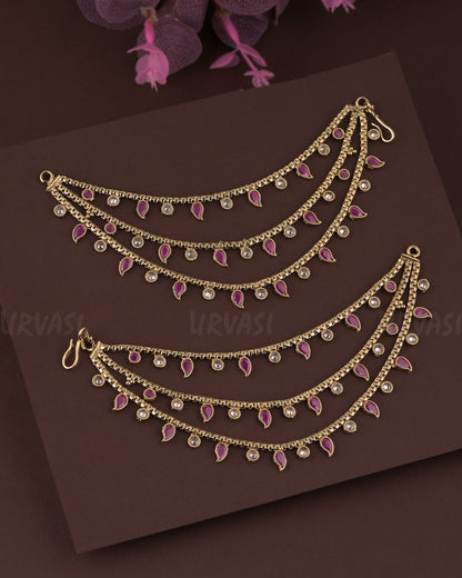 Gold-Toned  Mango-Designed Three-Layer Ear Chain EC 66