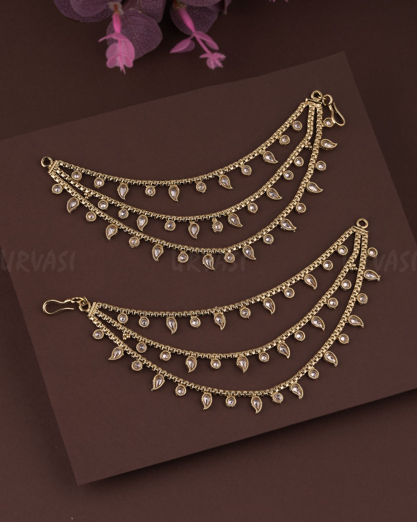 Gold-Toned  Mango-Designed Three-Layer Ear Chain EC 66