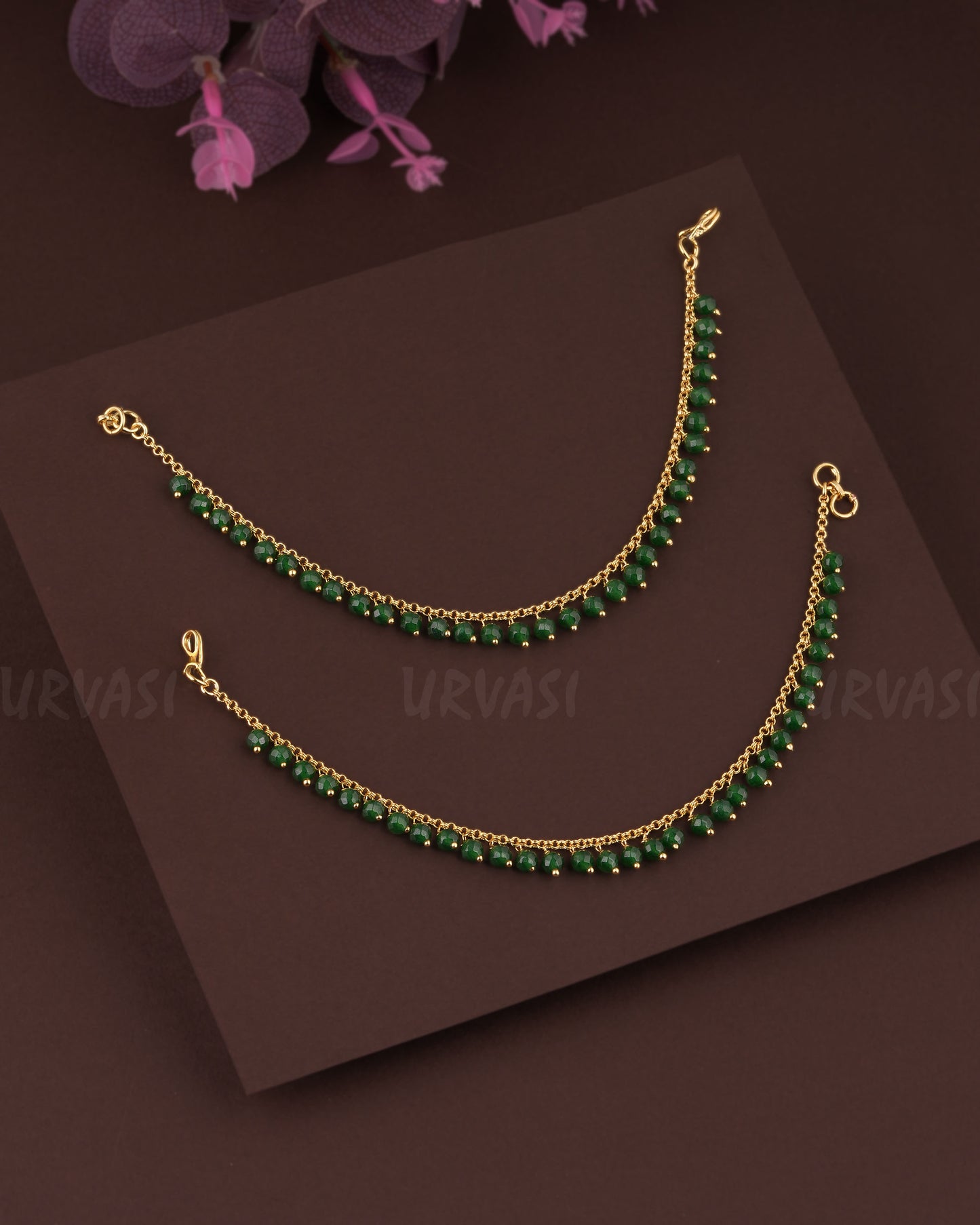 Gold-Toned One-Layer Beaded Ear Chain EC 60