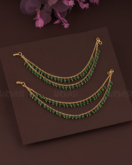 Gold-Toned Beaded Two-Layer Ear Chain EC 57
