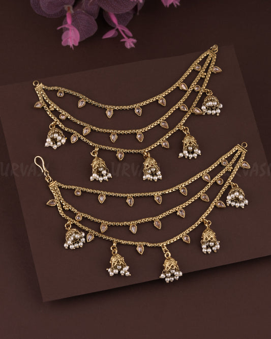 Gold-Toned Tear-Drop Jhumka Ear Chain EC 56