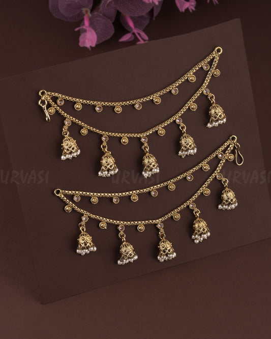 Mehendi Polish Two-Layer Jhumka Ear Chain EC 55