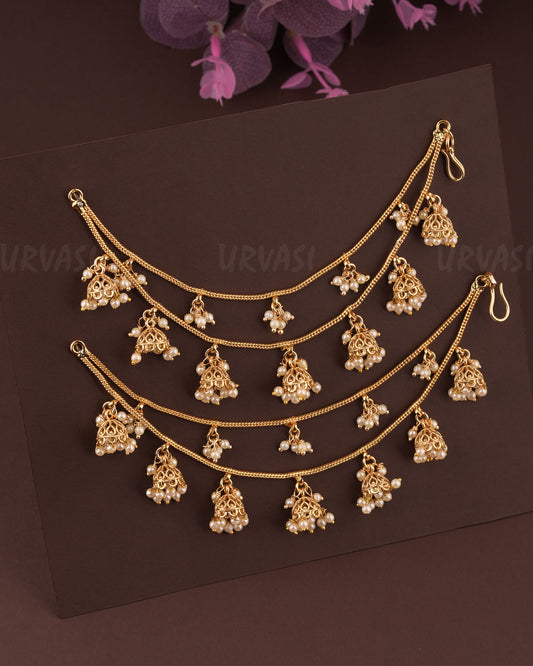 Gold-Toned Two-Layer Jhumka Ear Chain EC 54