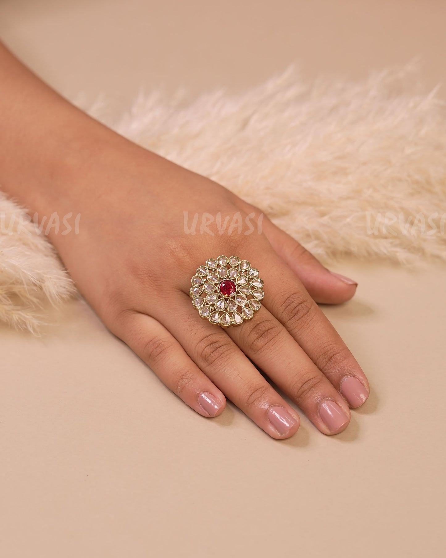 Mehendi Polish Floral Teardrop Designed Finger Ring FR 108