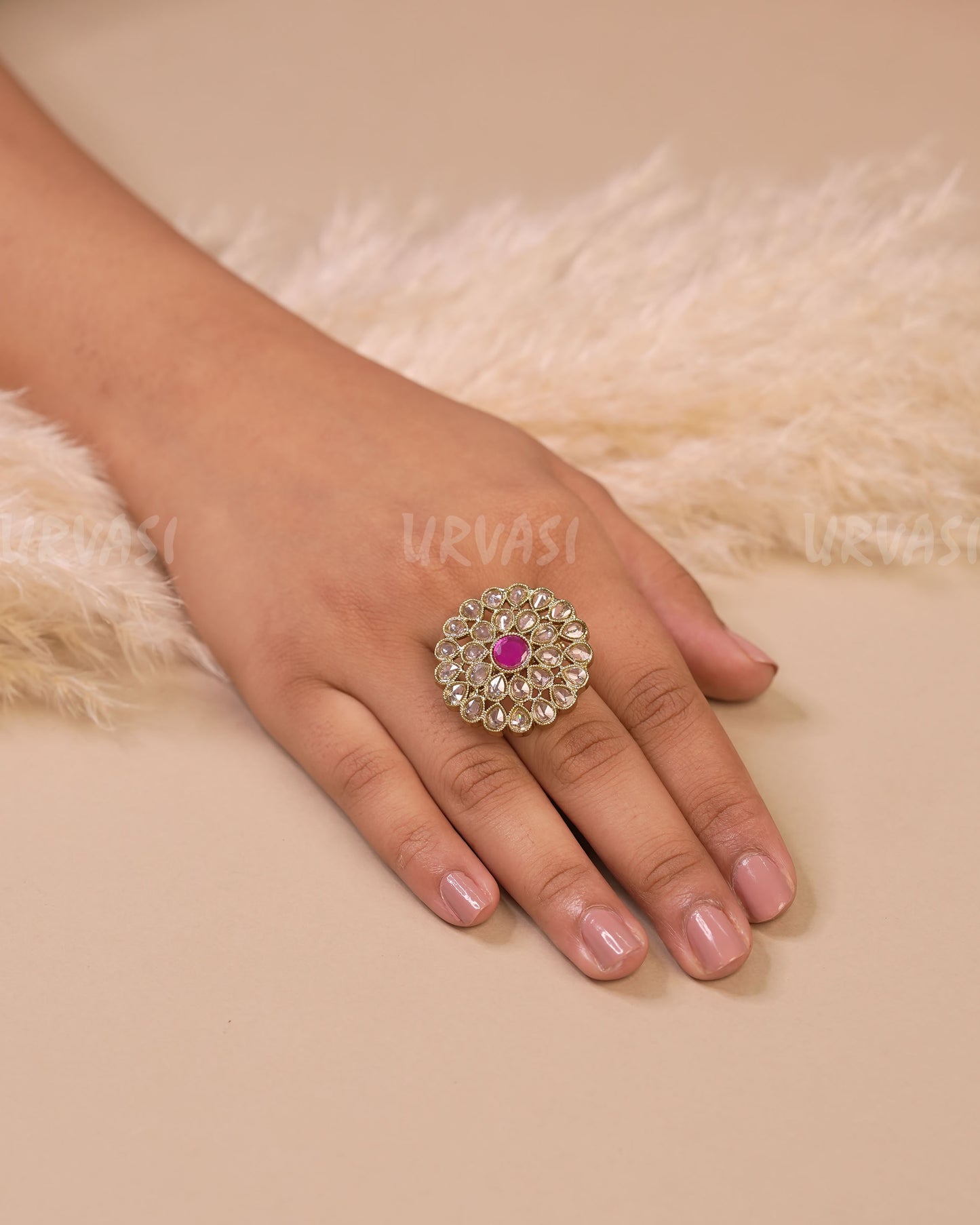Mehendi Polish Floral Teardrop Designed Finger Ring FR 108