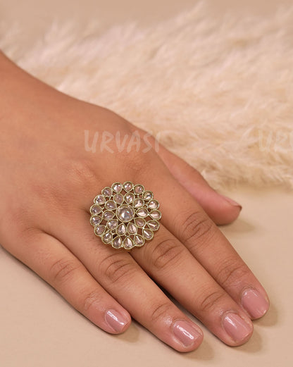 Mehendi Polish Floral Teardrop Designed Finger Ring FR 108