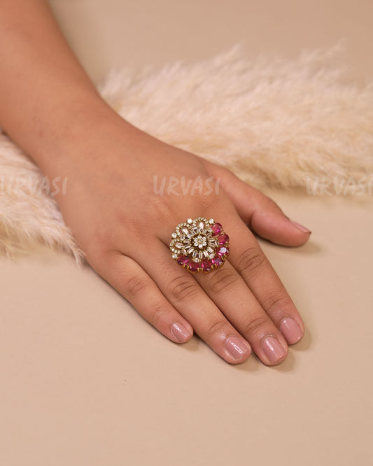 Mehendi Polish Stone Teardrop Floral Finger Ring FR 107
