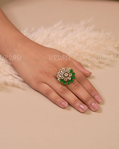 Mehendi Polish Stone Teardrop Floral Finger Ring FR 107