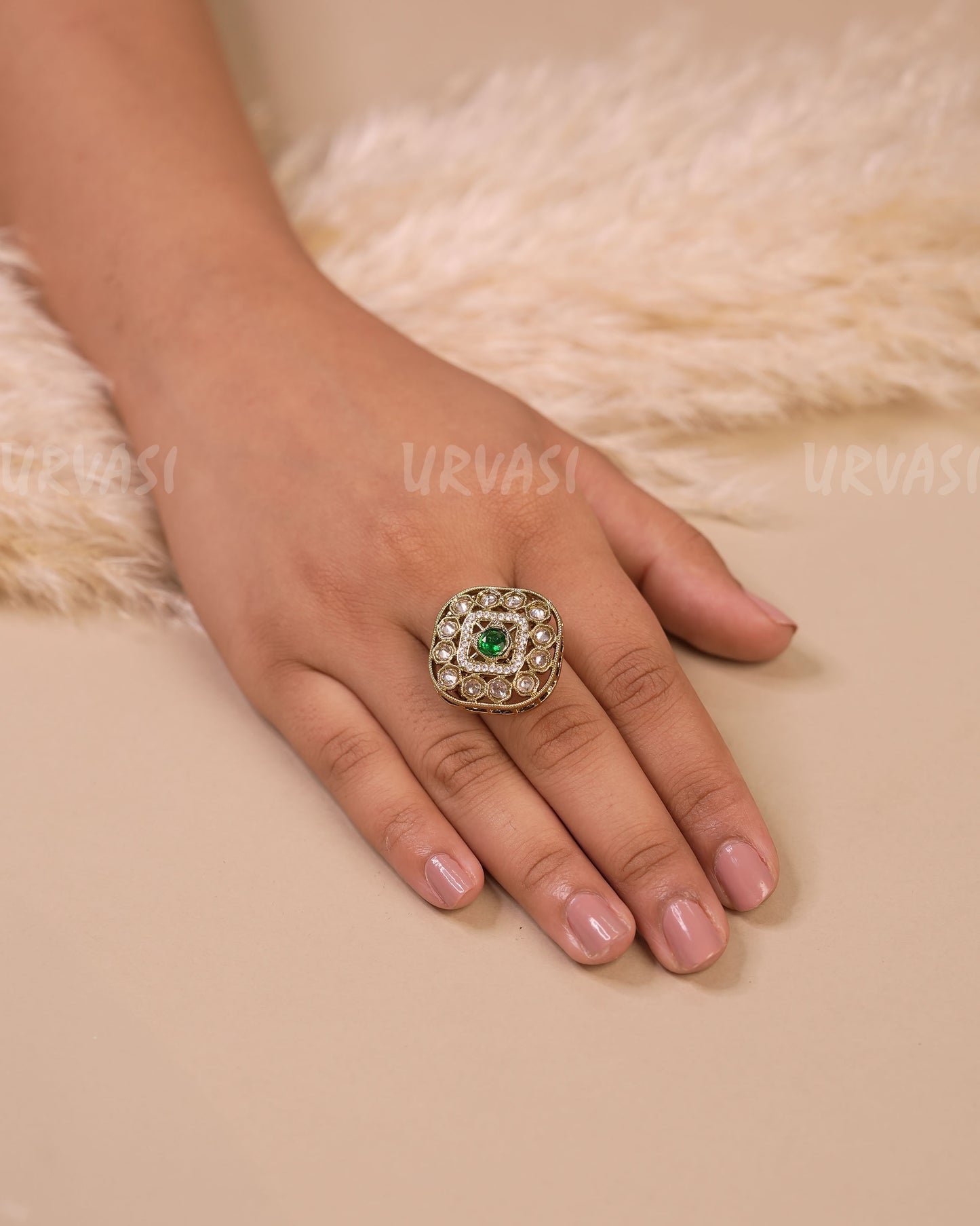 Mehendi Polish Kundan Stone Studded Finger Ring FR 105