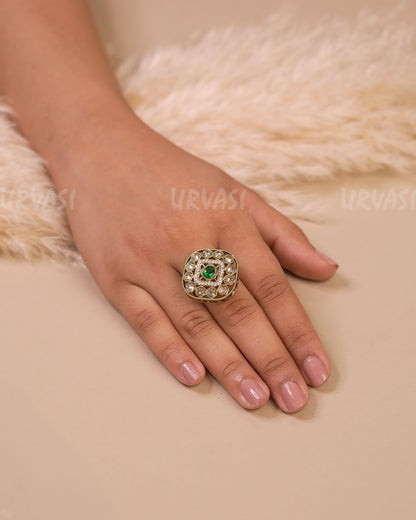 Mehendi Polish Kundan Stone Studded Finger Ring FR 105