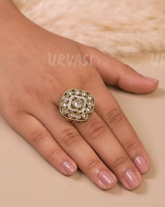 Mehendi Polish Kundan Stone Studded Finger Ring FR 105