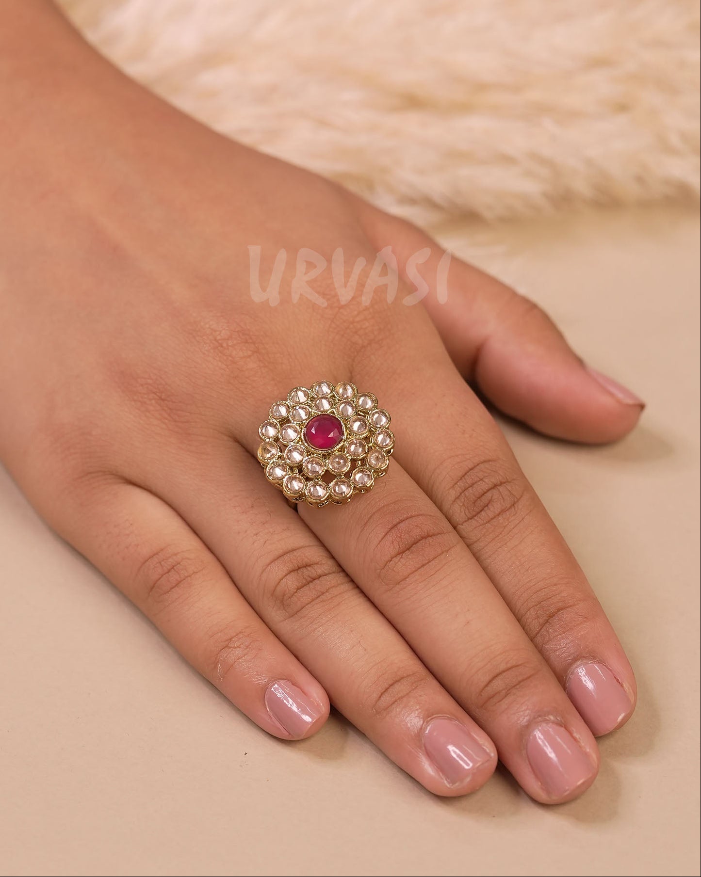 Mehendi Polish Floral Stone Finger Ring FR 103