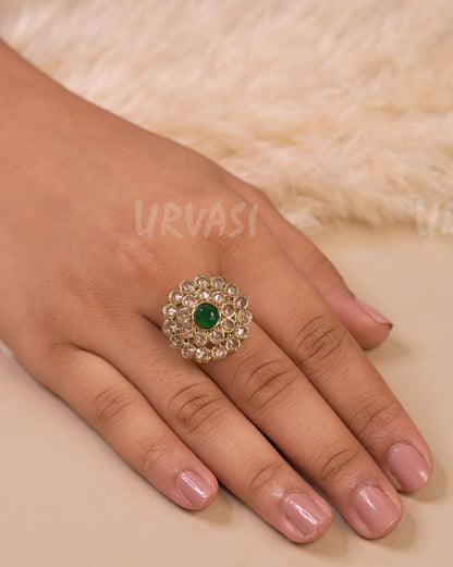 Mehendi Polish Floral Stone Finger Ring FR 103