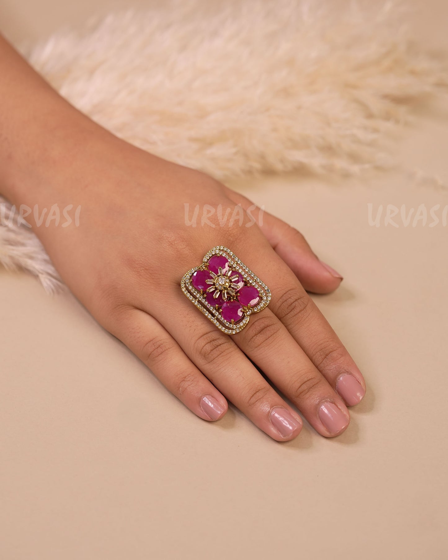Mehendi Polish Floral Cluster Motif Finger Ring FR 100