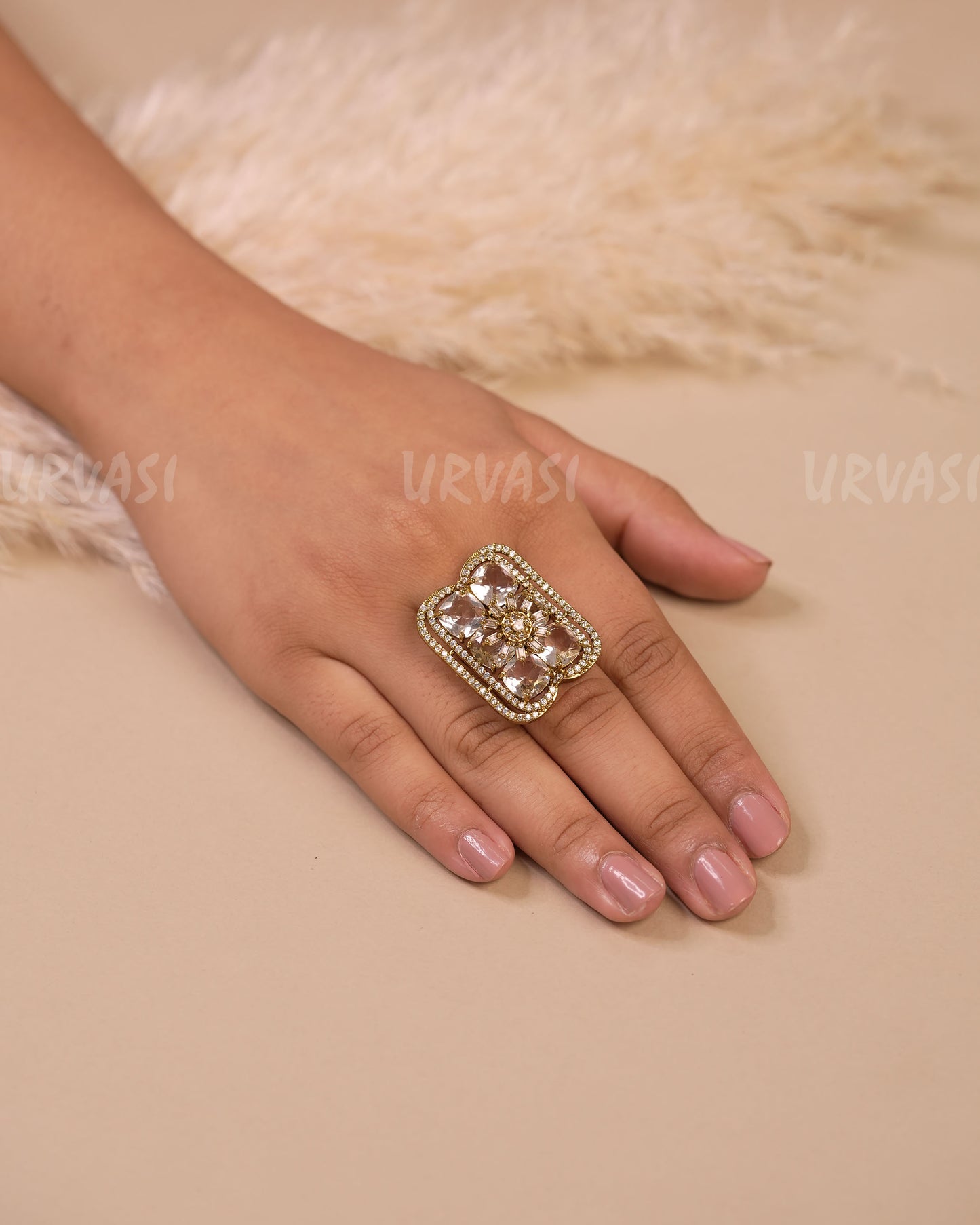 Mehendi Polish Floral Cluster Motif Finger Ring FR 100