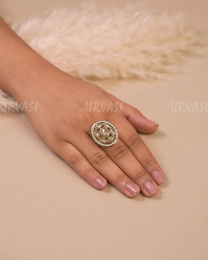 Mehendi-Toned Polki Stone-Studded Finger Ring FR 98