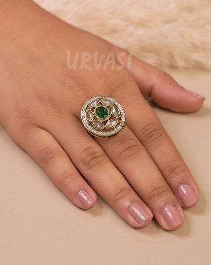 Mehendi-Toned Polki Stone-Studded Finger Ring FR 98