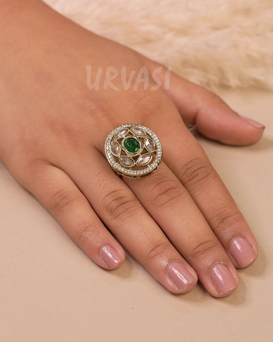 Mehendi-Toned Polki Stone-Studded Finger Ring FR 98