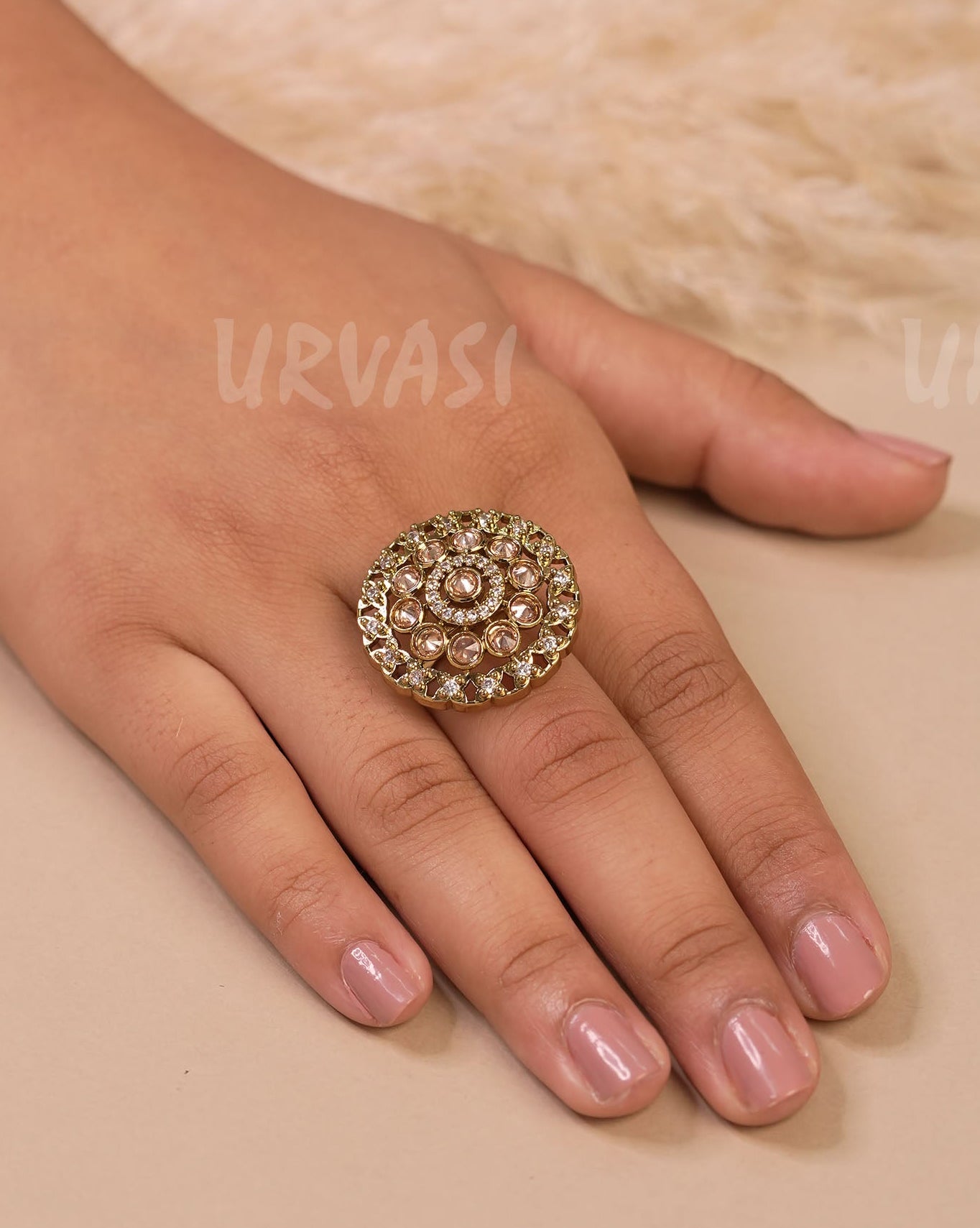 Mehendi Polish Floral Stone-Studded Finger Ring FR 96