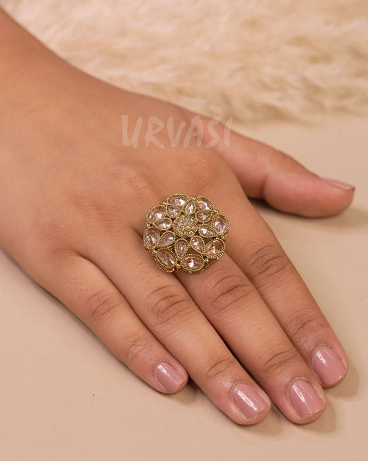 Mehendi Polish Floral Tear-Drop Designed Finger Ring FR 94