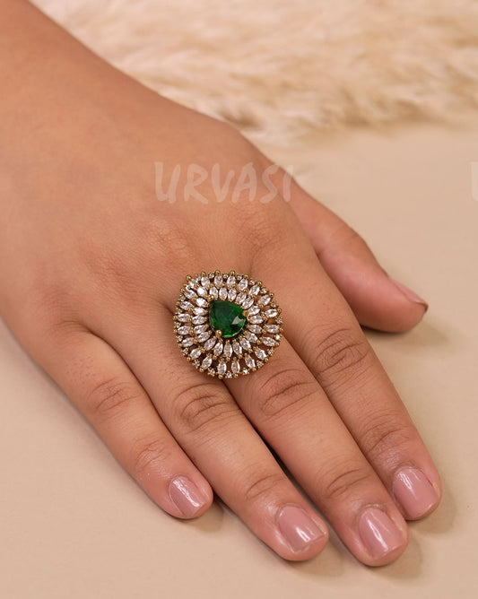 Mehendi Polish Tear-Drop Designed Stone-Studded Finger Ring FR 93