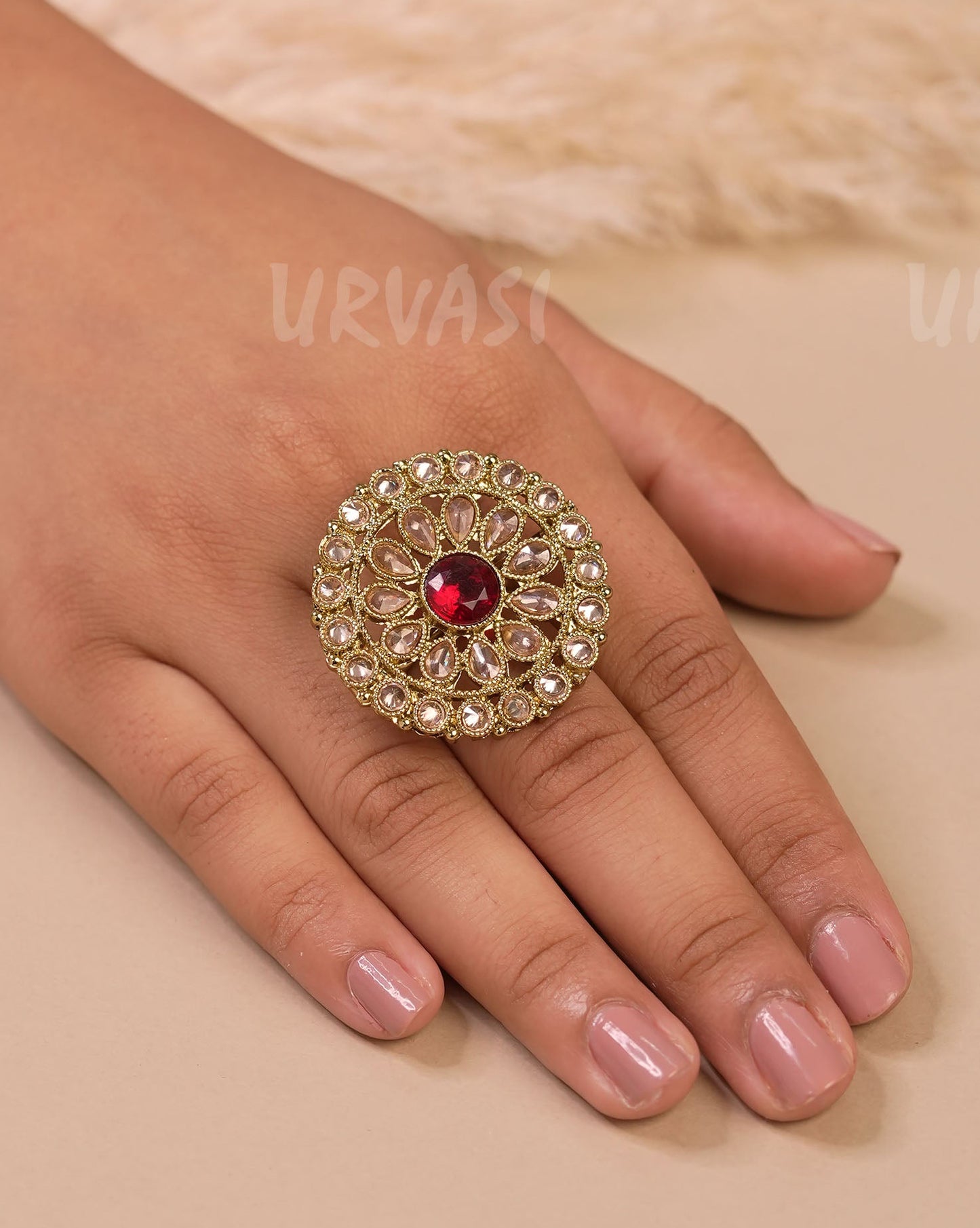Mehendi Polish Floral Replica Kundan Finger Ring FR 92
