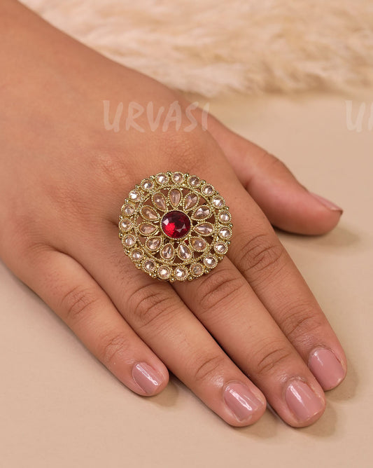 Mehendi Polish Floral Replica Kundan Finger Ring FR 92