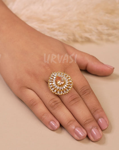 Gold-Toned Teardrop Designed Bridal Finger Ring FR 89