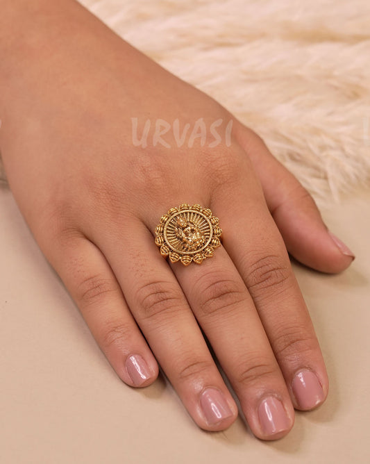Gold Toned Lakshmi Designed Finger Ring FR 84