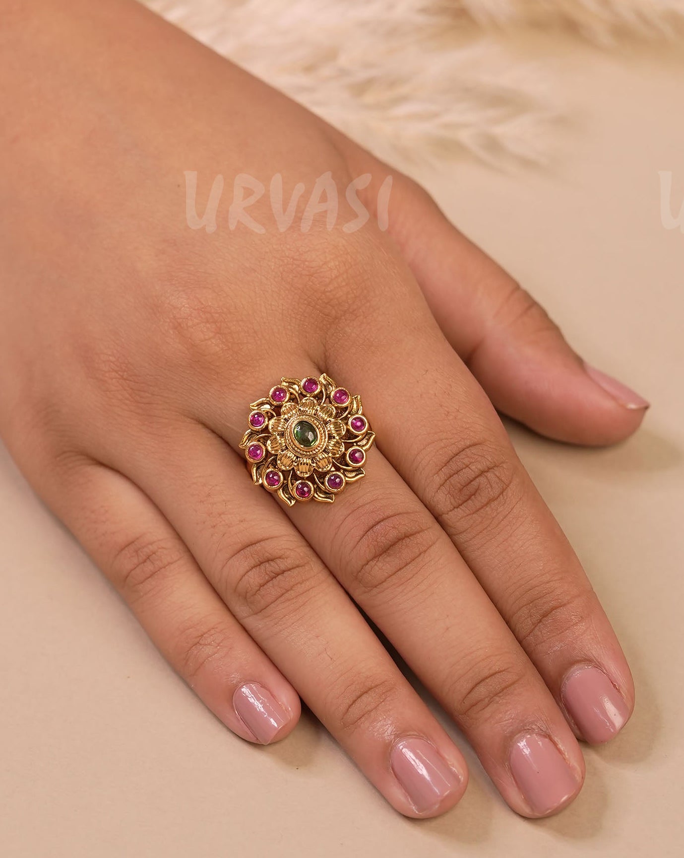 Gold-Toned Floral Finger Ring FR 76