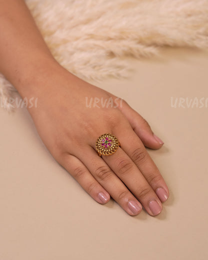 Gold-Toned Floral Designed Finger Ring FR 75