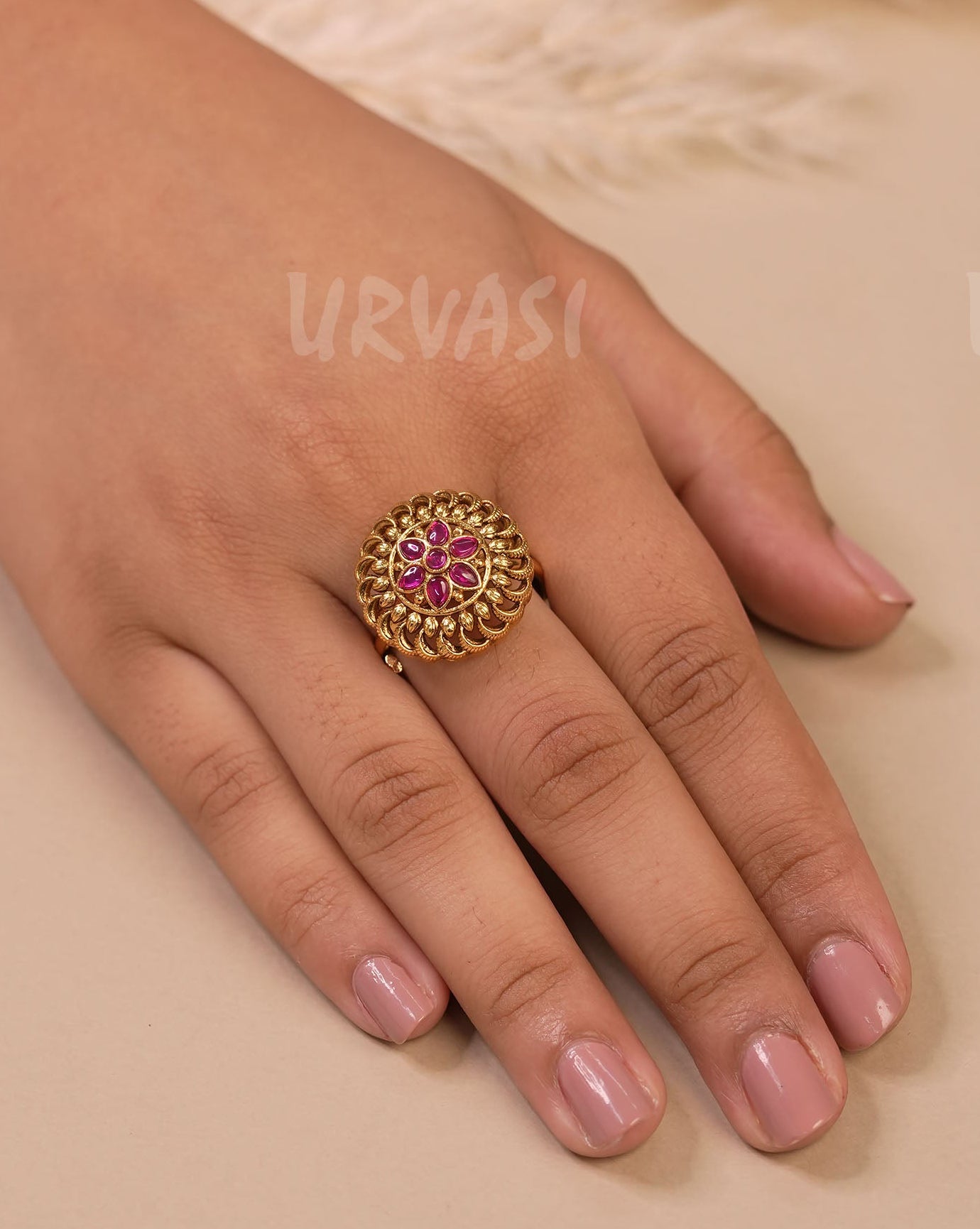 Gold-Toned Floral Designed Finger Ring FR 75