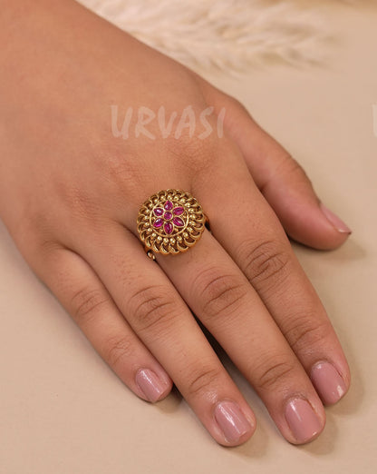 Gold-Toned Floral Designed Finger Ring FR 75