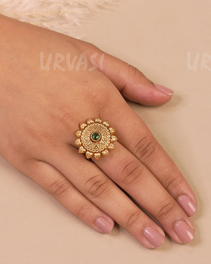 Gold-Toned Floral Designed Finger Ring FR 72