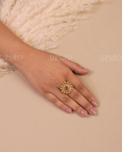 Gold-Toned Floral Designed Finger Ring FR 72