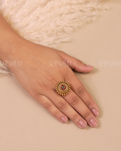 Gold-Toned. Floral Studded Finger Ring FR 70