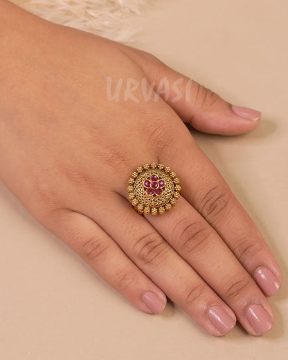 Gold-Toned. Floral Studded Finger Ring FR 70