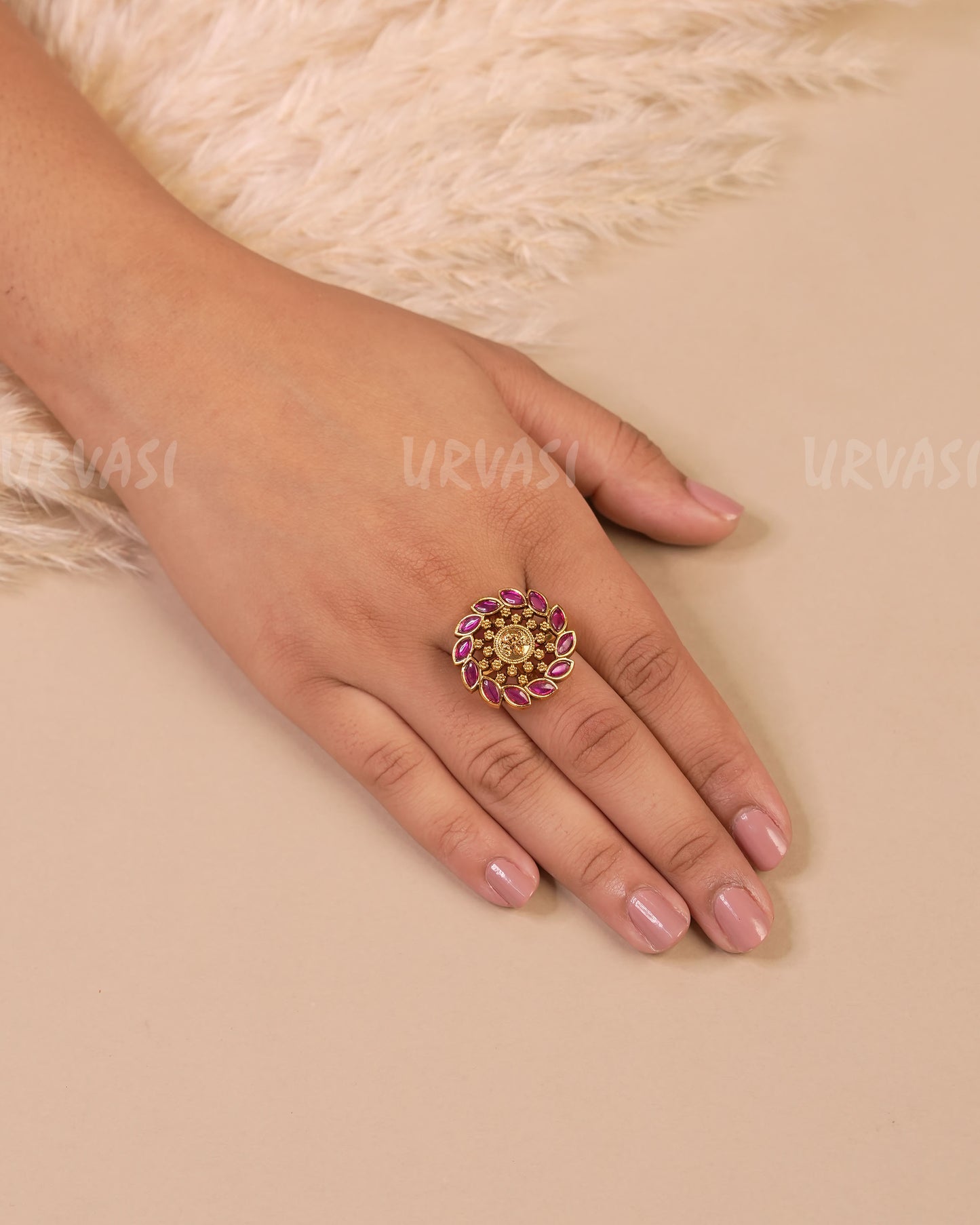 Gold-Toned Floral Replica Finger Ring FR 69