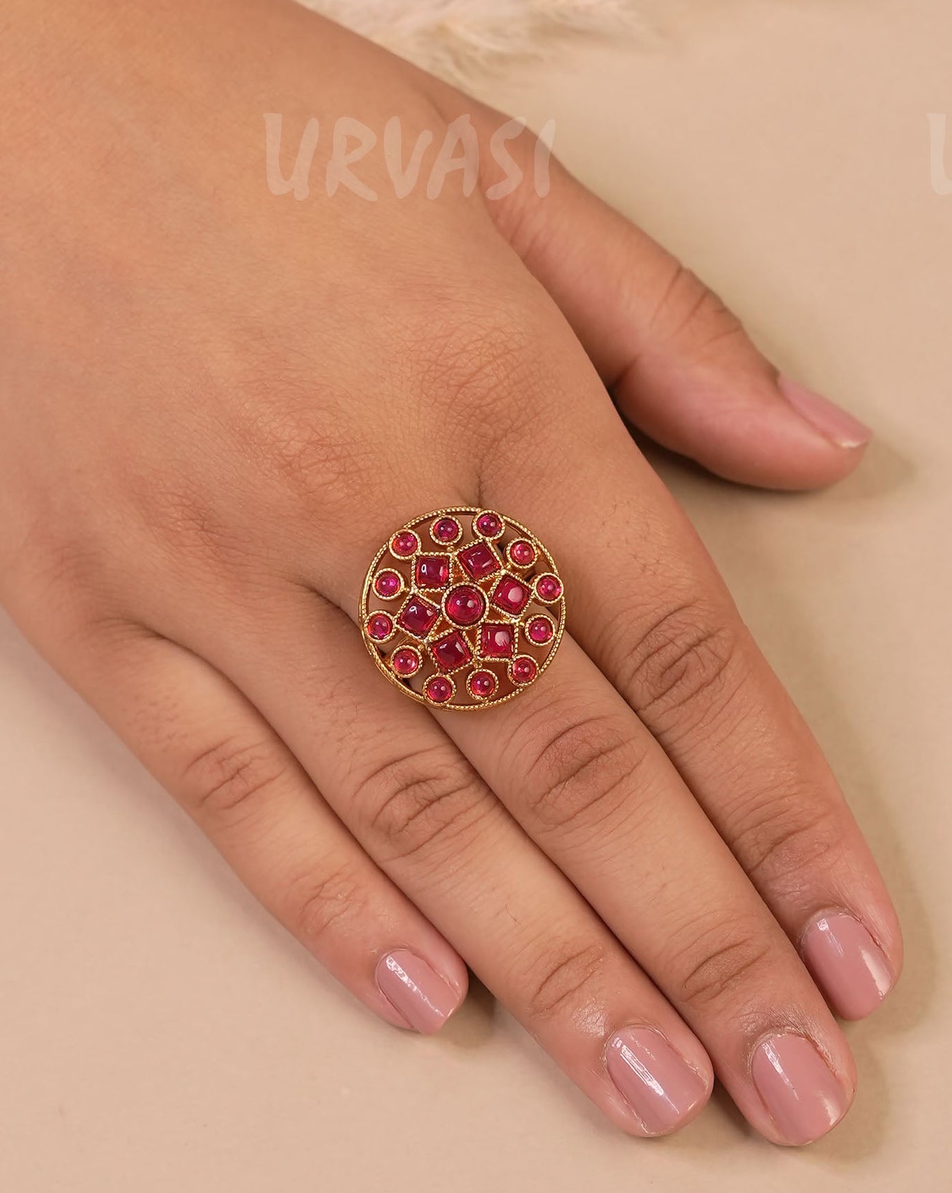 Gold-Toned Round-Stone-Studded Finger Ring  FR 67