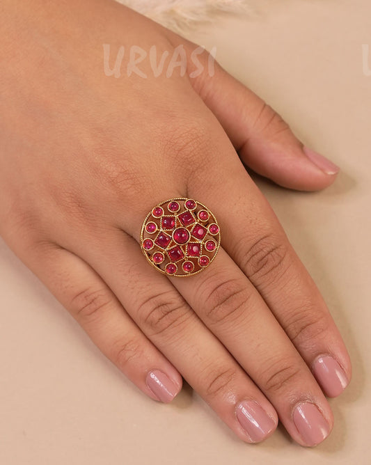 Gold-Toned Round-Stone-Studded Finger Ring  FR 67