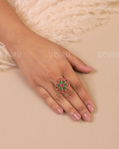 Gold-Toned Round-Stone-Studded Finger Ring  FR 67