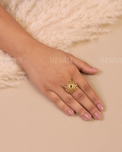 Gold-Toned Floral Stone-Studded Finger Ring FR 62