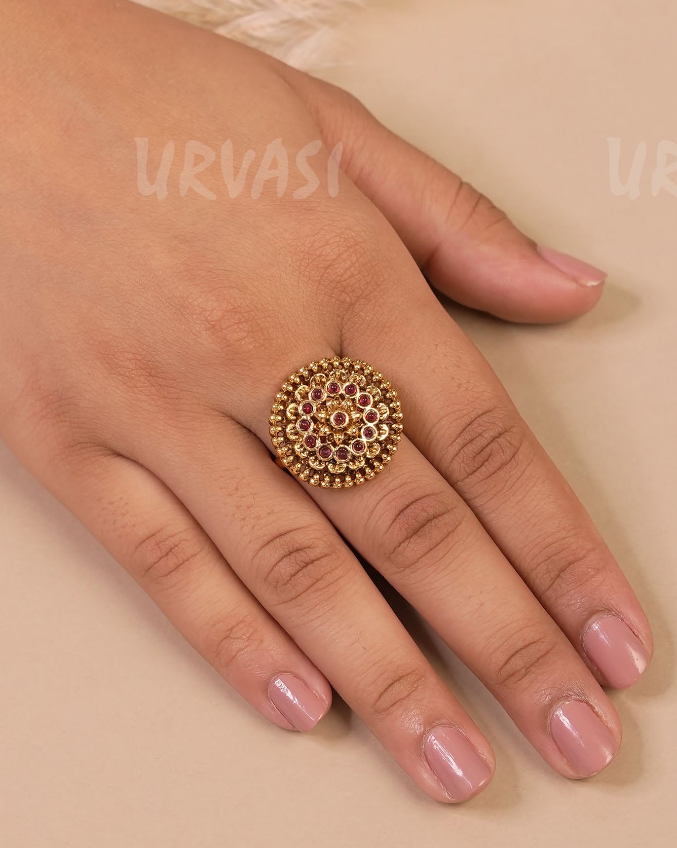 Gold-Toned Floral Replica Finger Ring FR 61