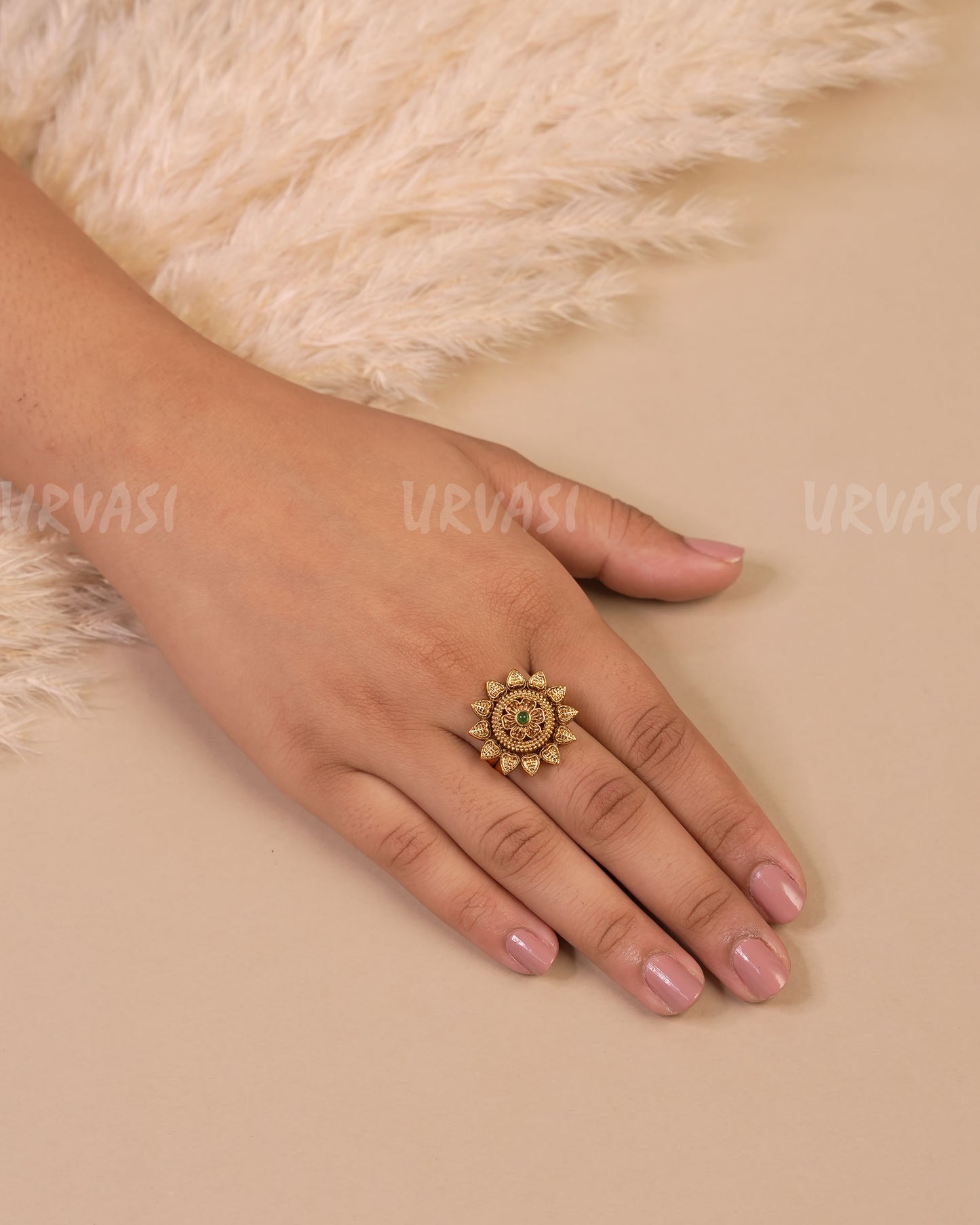 Gold-Toned Floral Stone -Studded Finger Ring FR 59