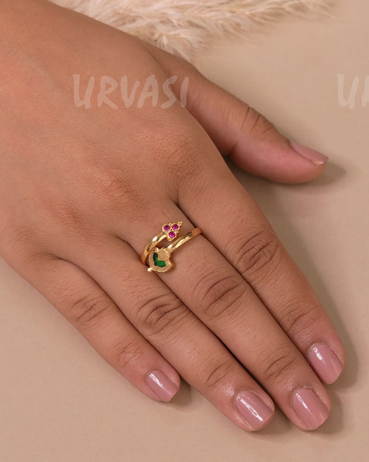 Gold-Toned Palakka Floral Finger Ring FR 55