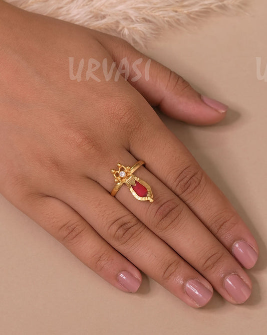 Gold-Toned Traditional Nagapadam Designed Finger Ring FR 54