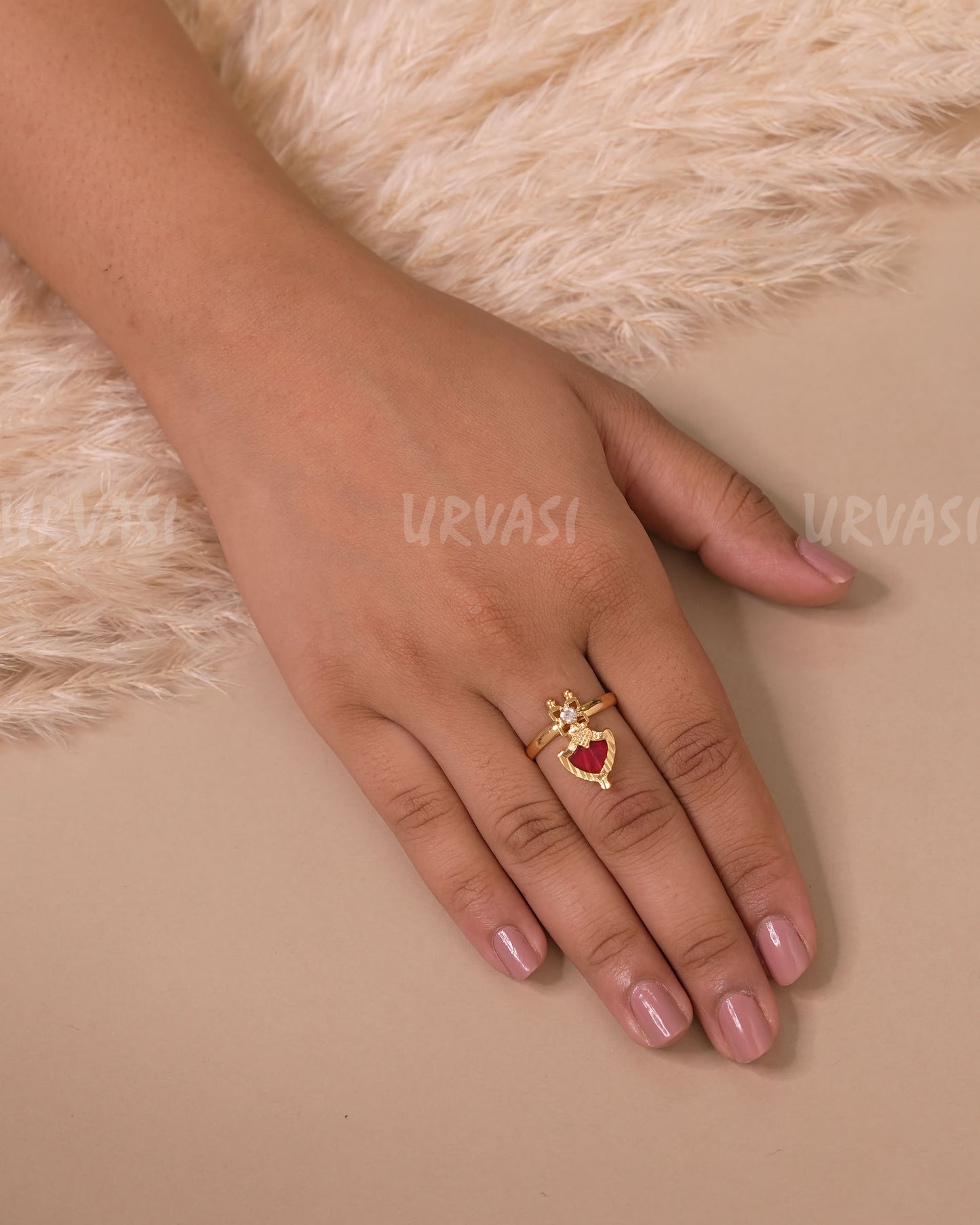 Gold-Toned Palakka Designed Adjustable Finger Ring FR 53