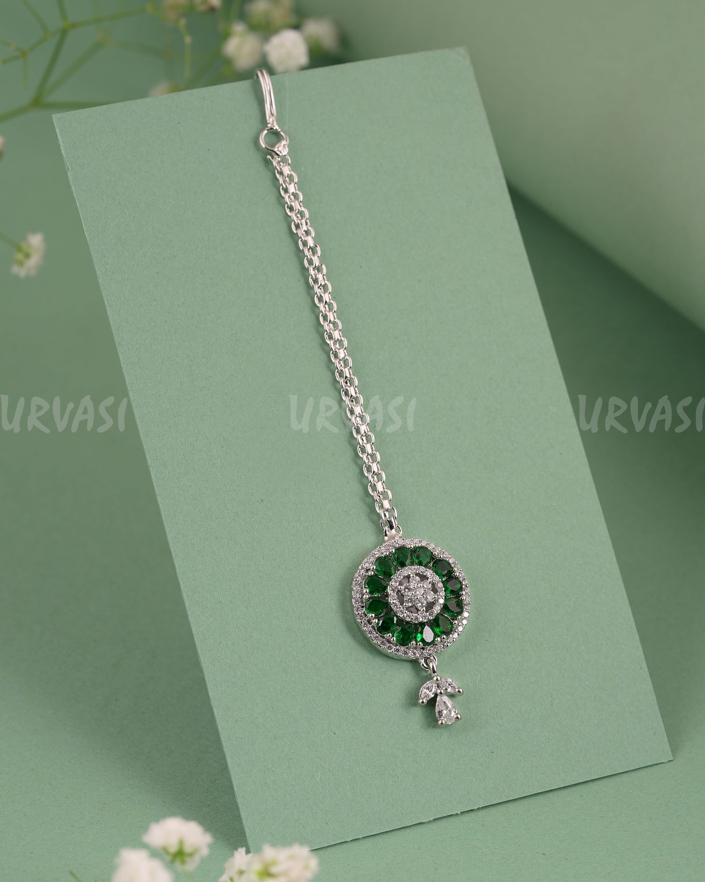 Rhodium-Polish Floral AD Stone Chutty CH 132